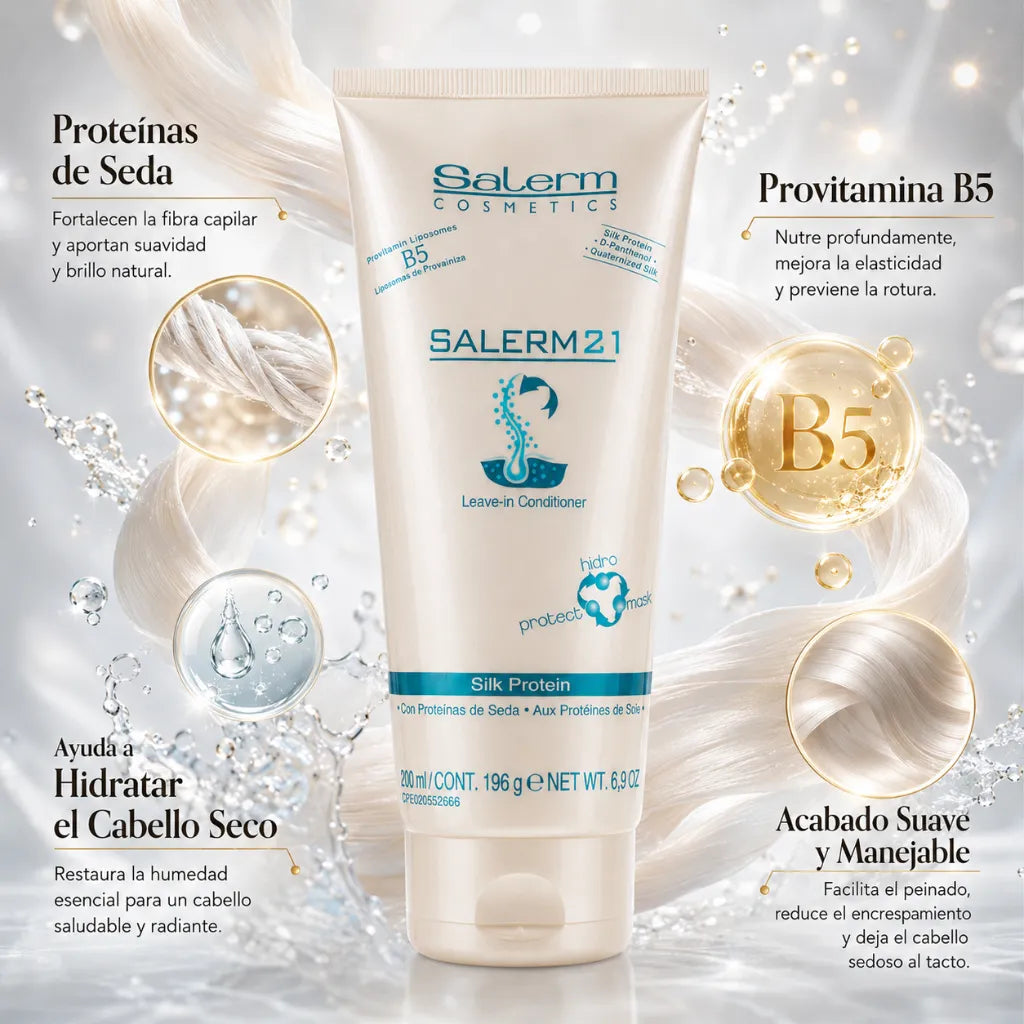 Salerm – Acondicionador Sin Aclarado con Proteínas de Seda para Hidratación Capilar 200ml