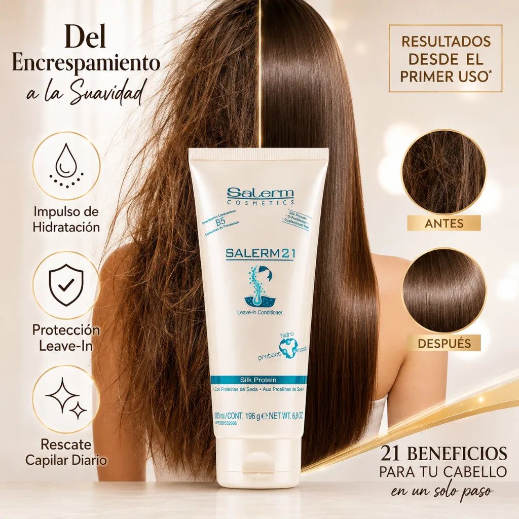 Salerm – Acondicionador Sin Aclarado con Proteínas de Seda para Hidratación Capilar 200ml