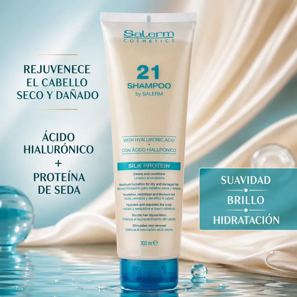 Salerm – Champú Rejuvenecedor con Ácido Hialurónico y Proteínas de Seda para Cabello Seco y Dañado 300ml