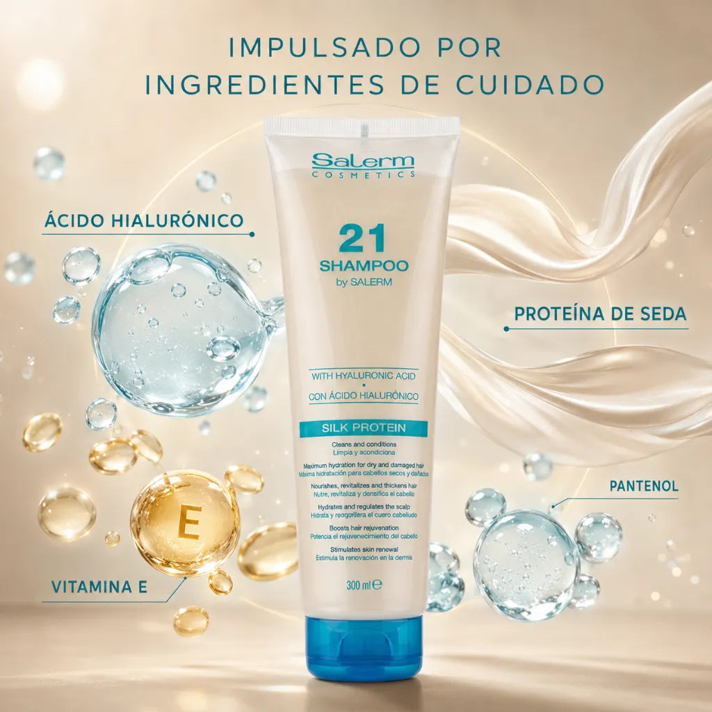Salerm – Champú Rejuvenecedor con Ácido Hialurónico y Proteínas de Seda para Cabello Seco y Dañado 300ml