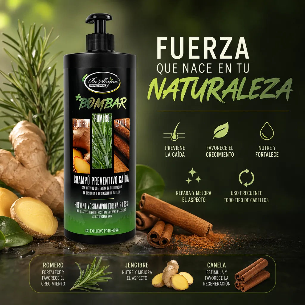 Be Shyne – Champú Nutritivo Anticaída con Romero para Crecimiento Capilar 1000ml