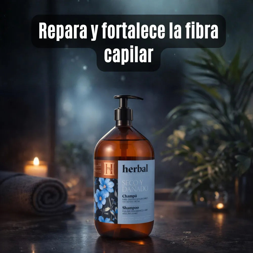 Champú Reparador con Extracto de Lino para Cabello Seco y Dañado  Herbal Pura Belleza