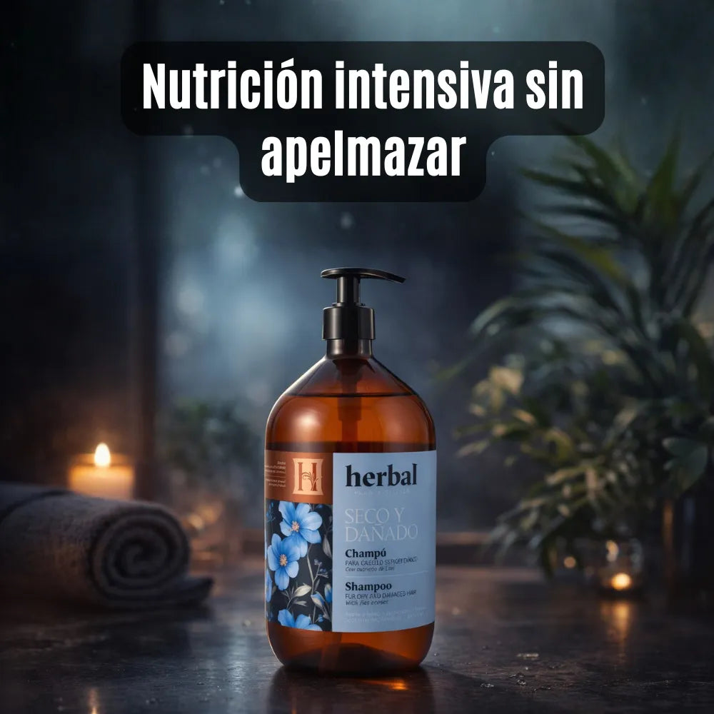 Champú Reparador con Extracto de Lino para Cabello Seco y Dañado  Herbal Pura Belleza