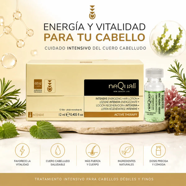 Ever Ego Italy – Loción Capilar Energizante NeQual Fortalecedora para Cabello Fino y Débil con Romero y Ortiga 12 x 12ml